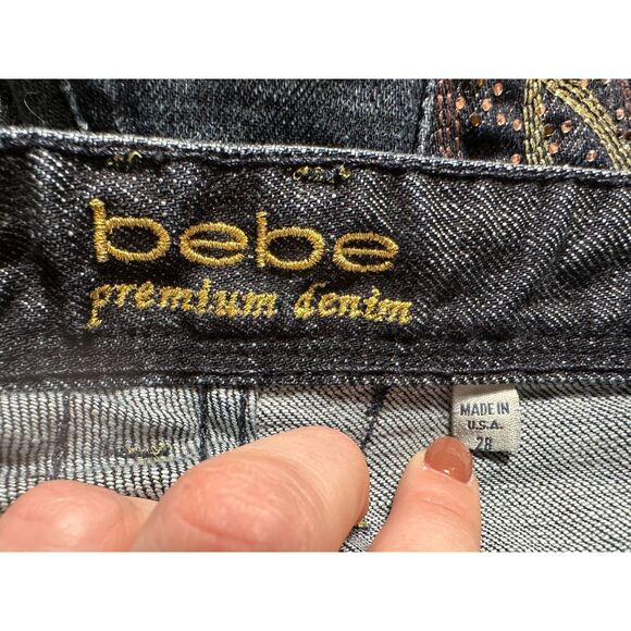 Y2K Bebe Low Rise Embellished Biker Bootcut Jeans Size 28 - Picture 5 of 6